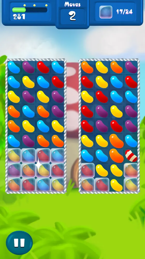 Match 3 Candy level with two separated candy columns and a low move count